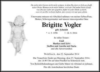 Traueranzeige von Brigitte Vogler von Neue Presse Coburg