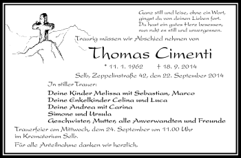 Traueranzeige von Thomas Climenti von Frankenpost
