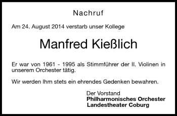 Traueranzeige von Manfred Kießlich von Neue Presse Coburg