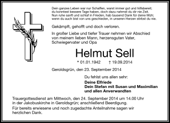 Traueranzeige von Helmut Sell von Frankenpost