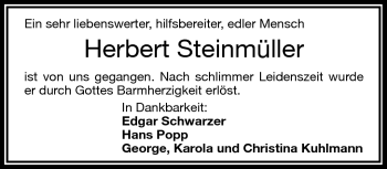 Traueranzeige von Herbert Steinmüller von Frankenpost