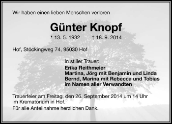Traueranzeige von Günter Knopf von Frankenpost
