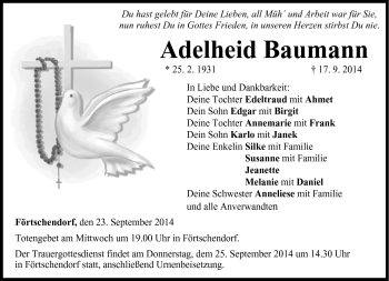 Traueranzeige von Adelheid Baumann von Neue Presse Coburg