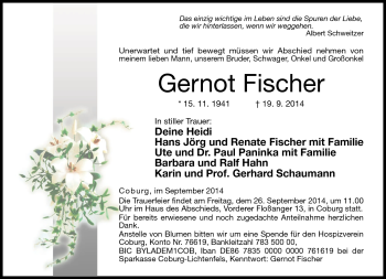 Traueranzeige von Gernot Fischer von Neue Presse Coburg