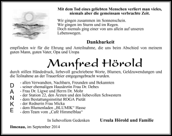 Traueranzeige von Manfred Hörold von Südthüringer Presse