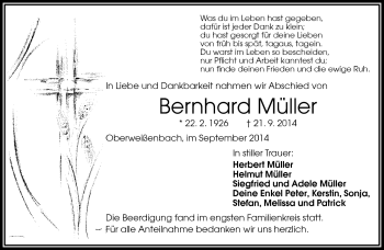 Traueranzeige von Bernhard Müller von Frankenpost