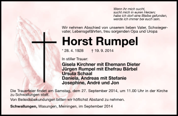 Traueranzeige von Horst rumpel von Südthüringer Presse
