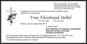 Traueranzeige von Ehrentraud Steibel von Frankenpost