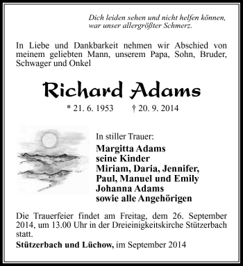 Traueranzeige von Richard Adams von Südthüringer Presse