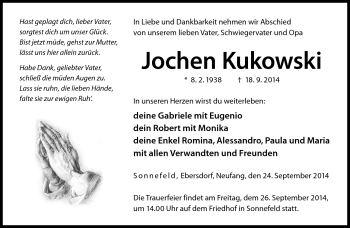 Traueranzeige von Jochen Kukowski von Neue Presse Coburg