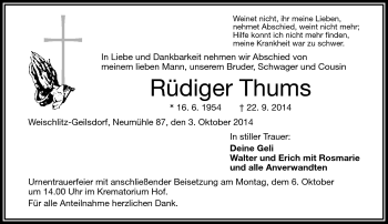 Traueranzeige von Rüdiger Thums von Frankenpost