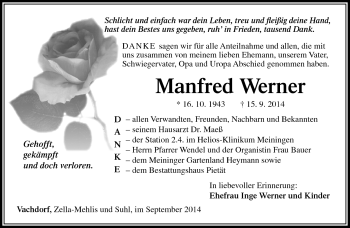 Traueranzeige von Manfred Werner von Südthüringer Presse