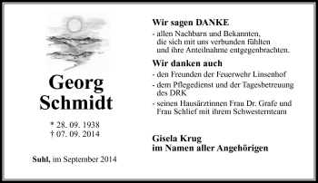 Traueranzeige von GEorg Schmidt von Südthüringer Presse