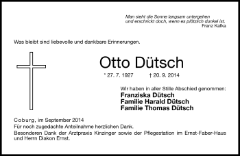 Traueranzeige von Otto Dütsch von Neue Presse Coburg