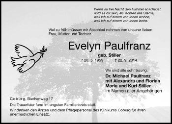 Traueranzeige von Evelyn Paulfranz von Neue Presse Coburg