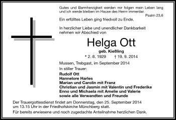 Traueranzeige von Helga Ott von Frankenpost