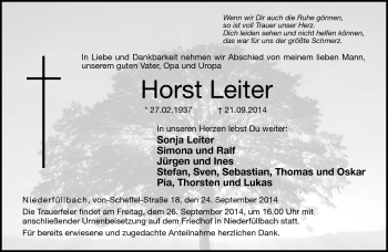 Traueranzeige von Horst Leiter von Neue Presse Coburg