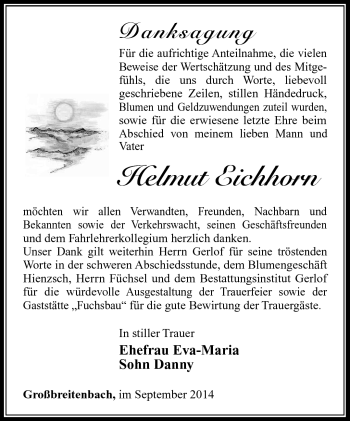 Traueranzeige von Helmut Eichhorn von Südthüringer Presse
