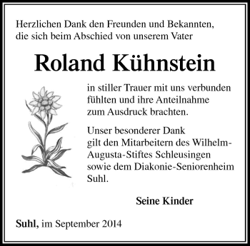 Traueranzeige von Roland Kühnstein von Südthüringer Presse