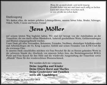 Traueranzeige von Jens Möller von Südthüringer Presse
