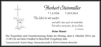 Traueranzeige von Herbert Steinmüller von Frankenpost