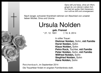 Traueranzeige von Ursula Nolden von Neue Presse Coburg