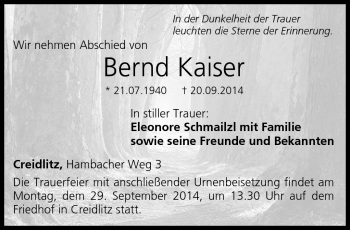 Traueranzeige von Bernd Kaiser von Neue Presse Coburg
