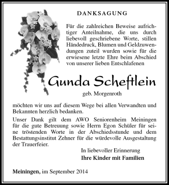 Traueranzeige von Gunda Scheftlein von Südthüringer Presse