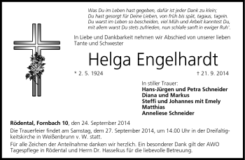 Traueranzeige von Helga Engelhardt von Neue Presse Coburg