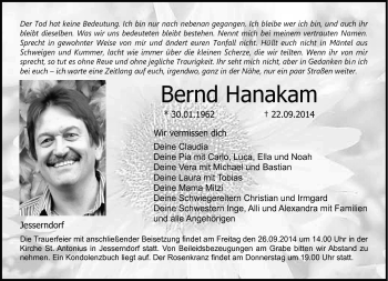 Traueranzeige von Berndq Hanakam von Neue Presse Coburg