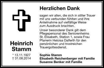 Traueranzeige von Heinrich Stamm von Frankenpost