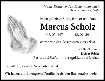 Traueranzeige von Marcus Scholz von Neue Presse Coburg