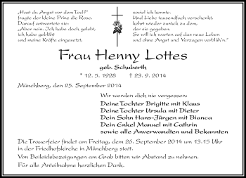 Traueranzeige von Henny Lottes von Frankenpost