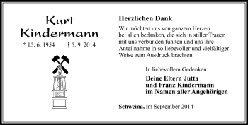 Traueranzeige von Kut Kindermann von Südthüringer Presse