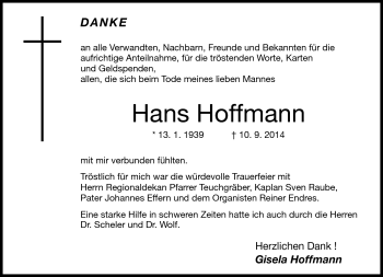 Traueranzeige von Hans Hoffmann von Neue Presse Coburg