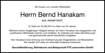 Traueranzeige von Bernd Hanakam von Neue Presse Coburg