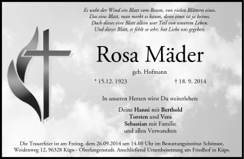 Traueranzeige von Rosa Mäder von Neue Presse Coburg