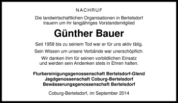 Traueranzeige von Günther Bauer von Neue Presse Coburg