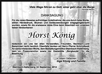 Traueranzeige von Horst König von Südthüringer Presse