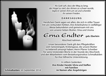 Traueranzeige von Erna Endter von Südthüringer Presse