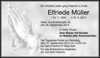 Traueranzeige von Elfriede Müller von Frankenpost