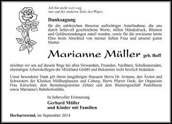 Traueranzeige von Marianne Müller von Südthüringer Presse