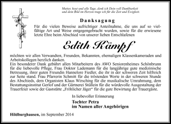 Traueranzeige von Edith Kämpf von Südthüringer Presse