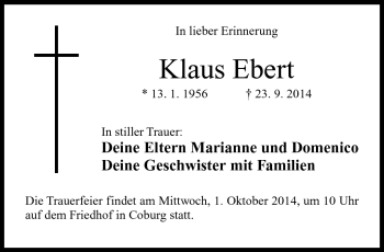 Traueranzeige von Klaus Ebert von Neue Presse Coburg