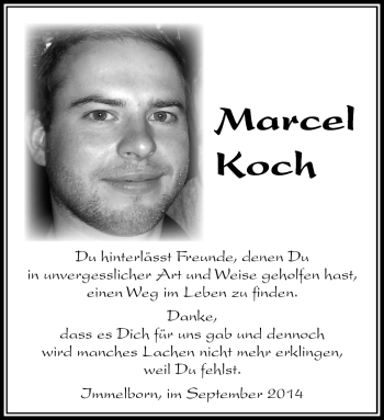 Traueranzeige von Marcel Koch von Südthüringer Presse
