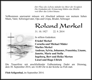 Traueranzeige von Roland Merkel von Südthüringer Presse