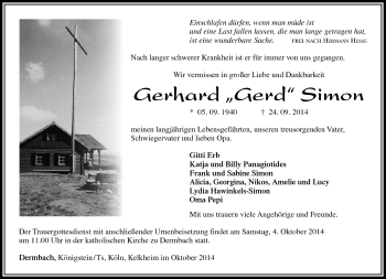 Traueranzeige von Gerhard Simon von Südthüringer Presse