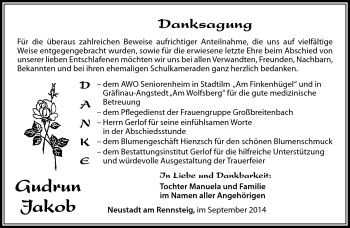 Traueranzeige von Gudrun Jacob von Südthüringer Presse