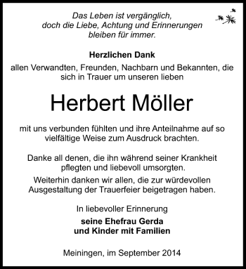 Traueranzeige von Herbert Möller von Südthüringer Presse