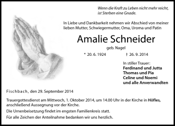 Traueranzeige von Amalie Schneider von Neue Presse Coburg
